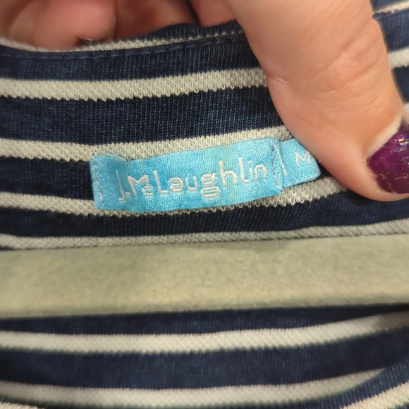 J Mclaughlin Nicola Dress Navy White Stripe 100% Cotton size Medium Sleeveless - Picture 4 of 10